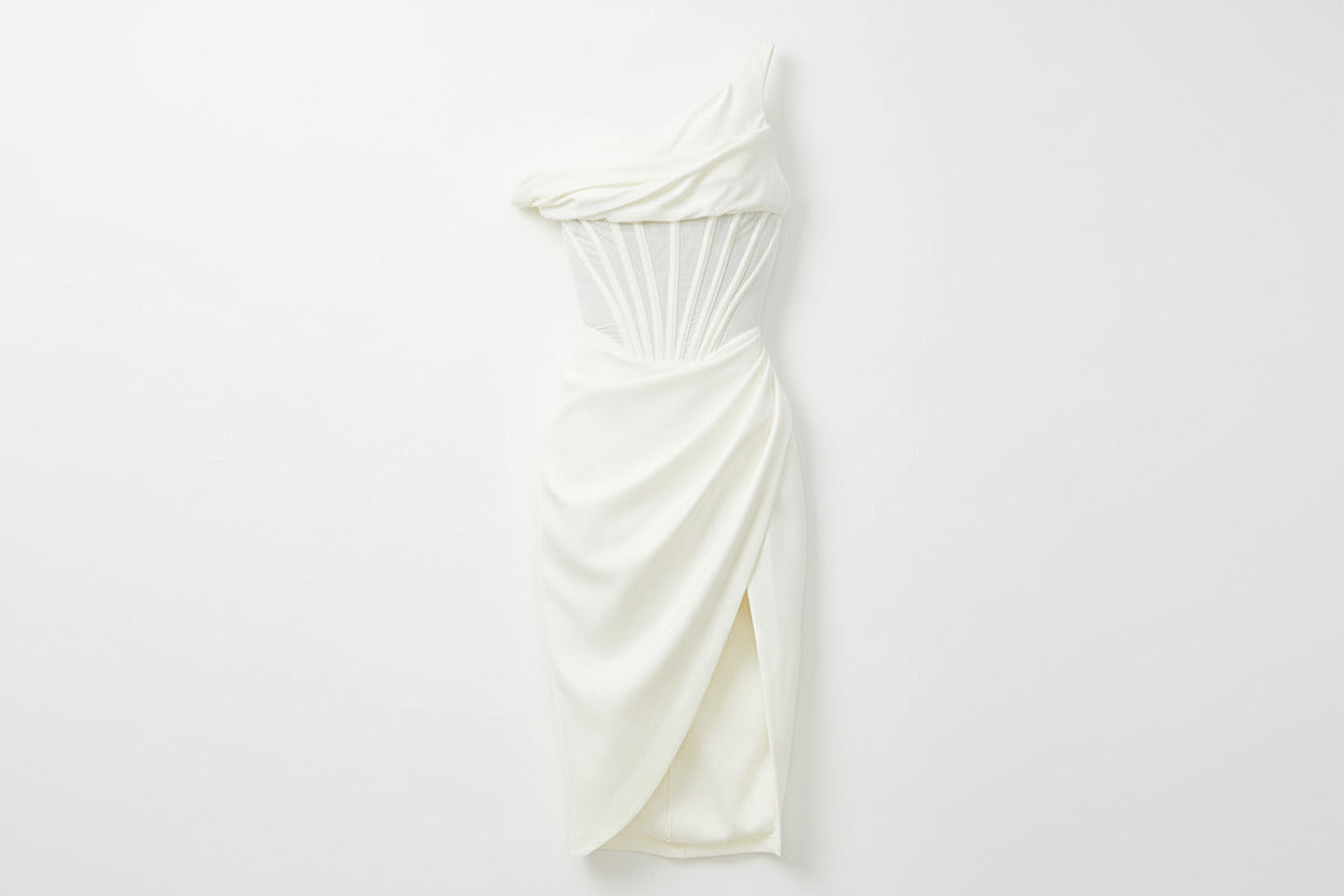 AURELIA DRESS — Asymmetric Corset Midi with Slit