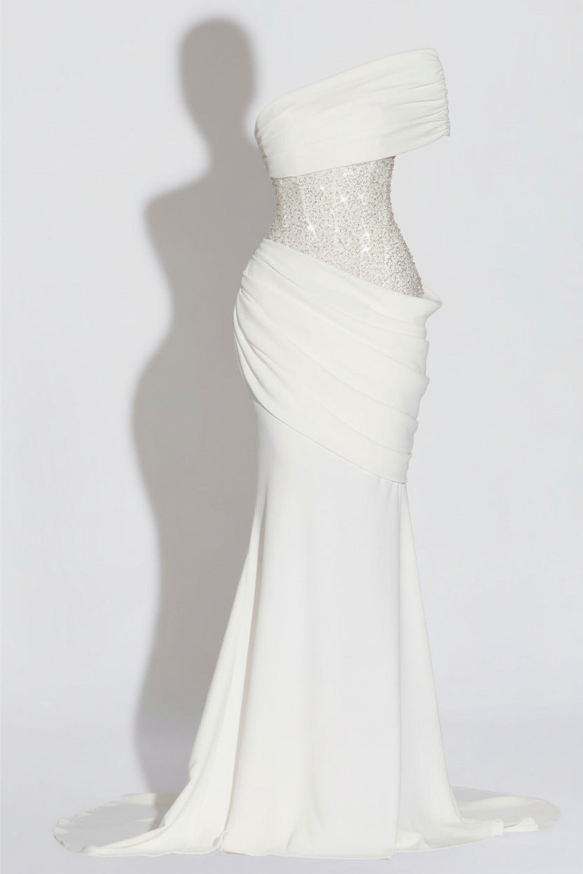 ALBA DRESS — Draped Strapless Maxi