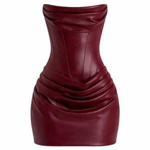 THE DOMINIQUE DRESS — Strapless Corset Mini with Draped Leather Panels