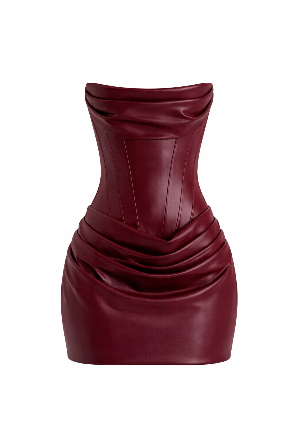 THE DOMINIQUE DRESS — Strapless Corset Mini with Draped Leather Panels