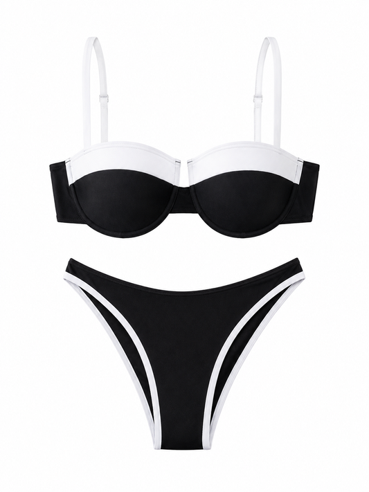 Black & White Underwire Contrast Bikini Set