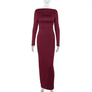 SLOANE DRESS — Open-Back Long-Sleeve Maxi