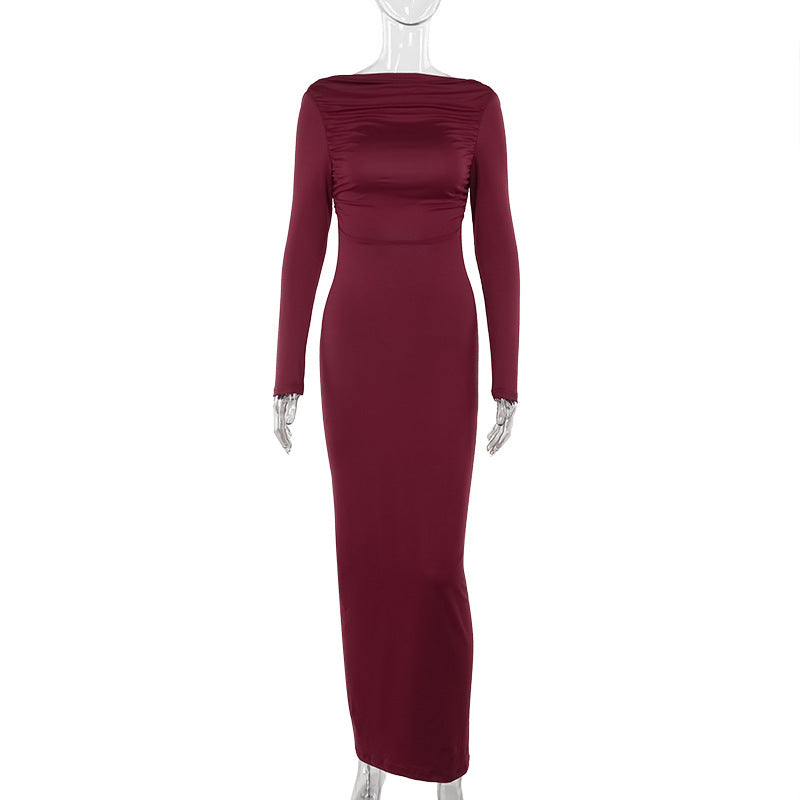 SLOANE DRESS — Open-Back Long-Sleeve Maxi