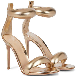 THE ROMANA HEEL — Round-Toe T-Strap Stiletto Sandal