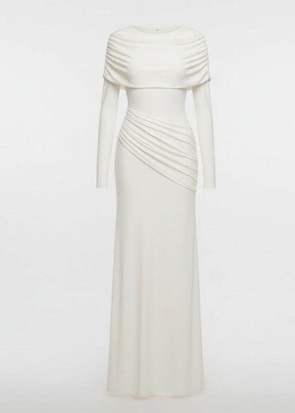 AURELIA GOWN — Draped Long-Sleeve Maxi Dress