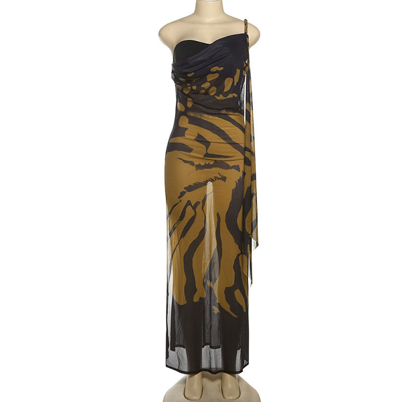 ZARA GOWN — Abstract Draped Mesh Maxi