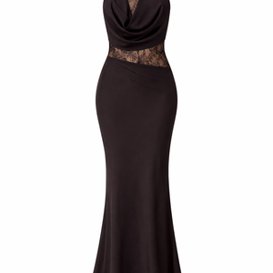 THE DIANA GOWN — Lace-Inset Halter Maxi with Draped Cowl Dress