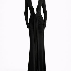 Elara Draped Plunge Maxi Dress
