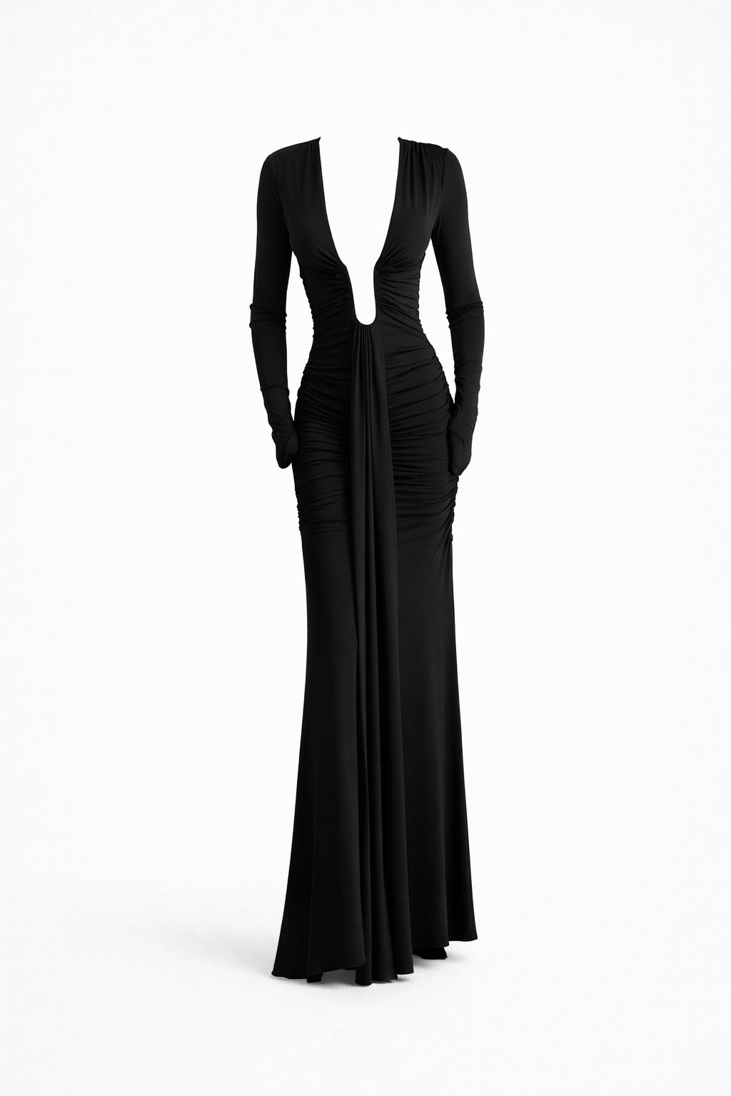 Elara Draped Plunge Maxi Dress