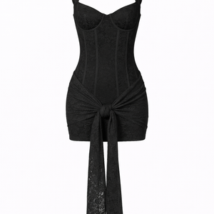 VALENTINA DRESS — Lace Corset Mini with Draped Skirt
