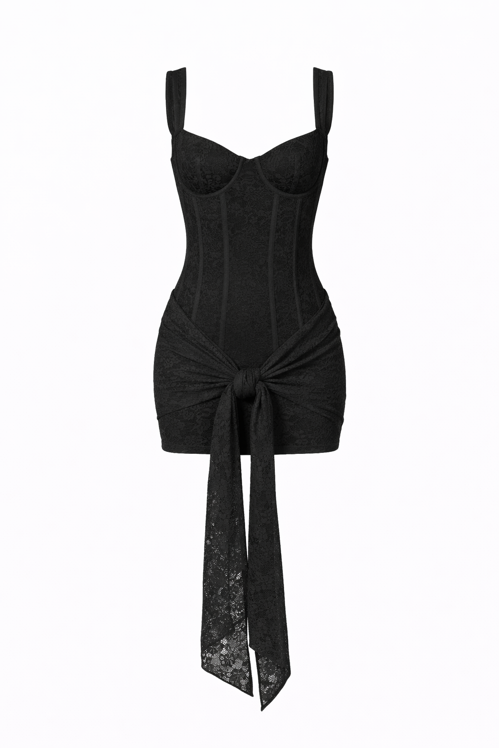 VALENTINA DRESS — Lace Corset Mini with Draped Skirt