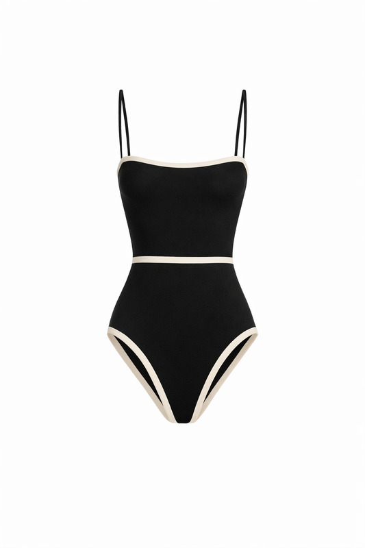 RIA SWIMSUIT — Contrast Trim High-Cut One-Piece