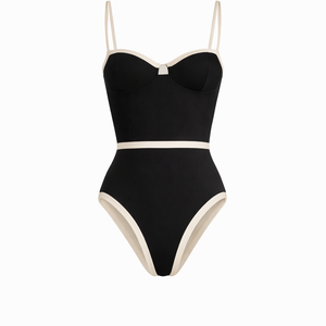 NOIRE SWIMSUIT — Contrast Trim Sculpting One-Piece