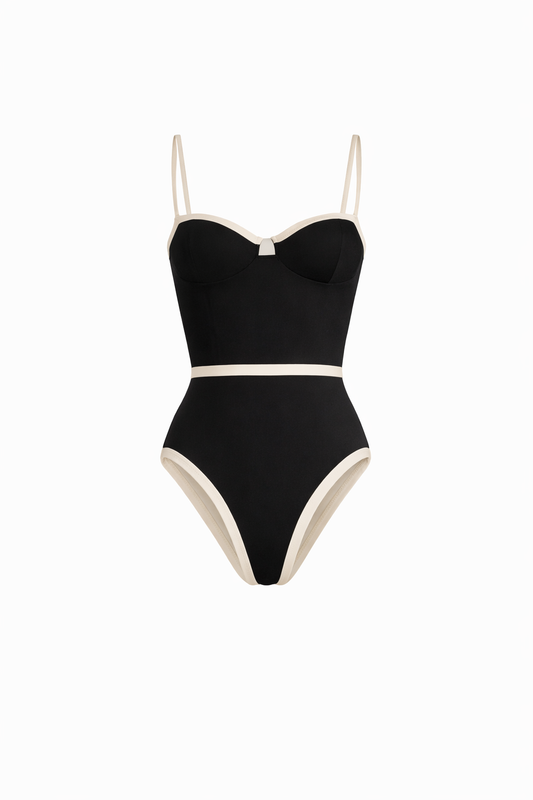 NOIRE SWIMSUIT — Contrast Trim Sculpting One-Piece