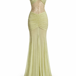 NOIR LACE DRESS — Strapless Sheer Panel Maxi