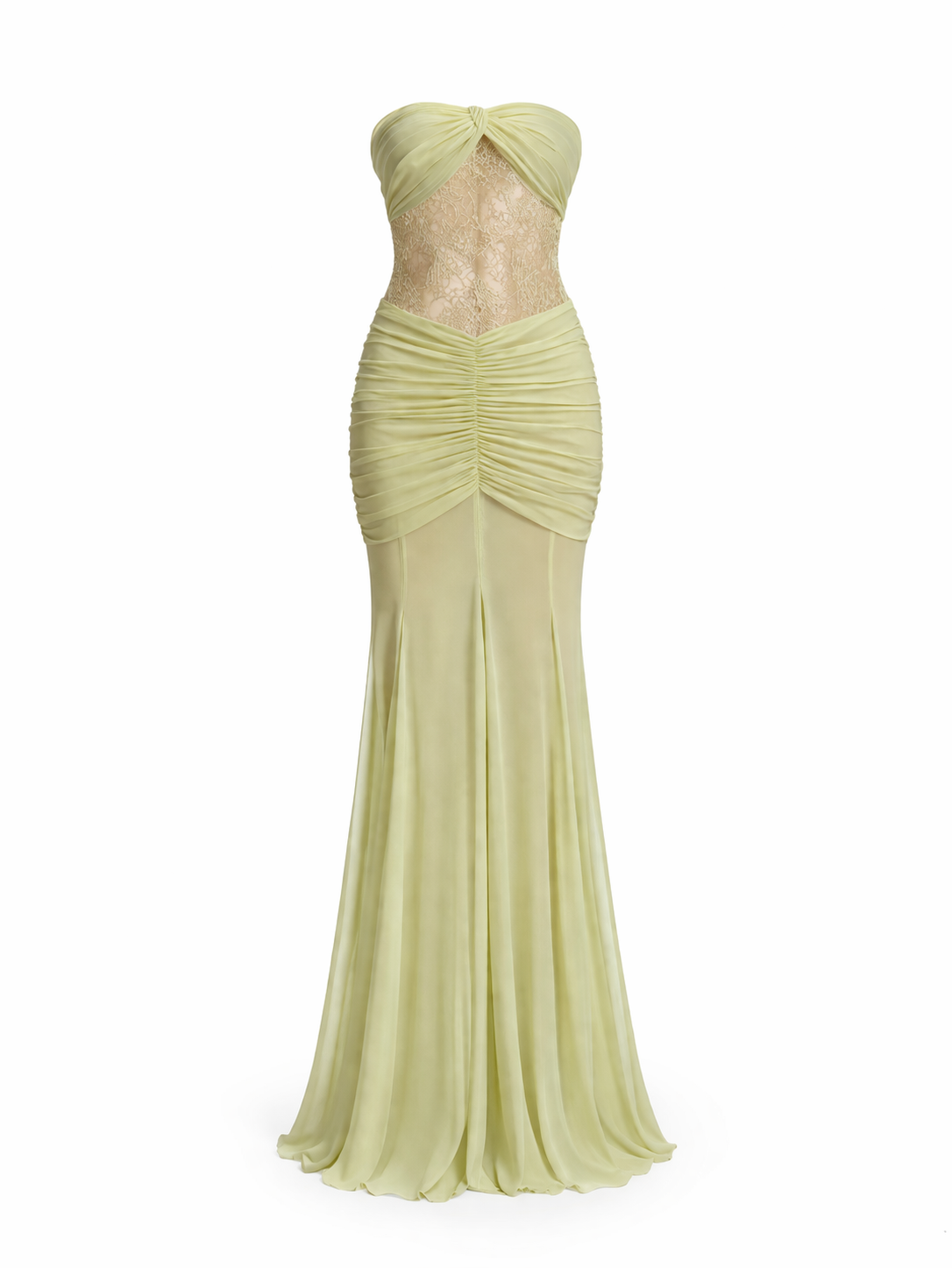 NOIR LACE DRESS — Strapless Sheer Panel Maxi