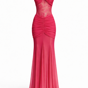 NOIR LACE DRESS — Strapless Sheer Panel Maxi