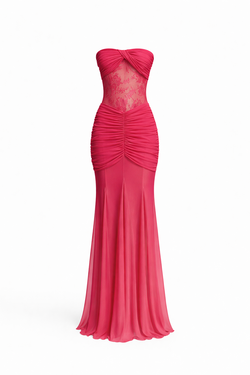 NOIR LACE DRESS — Strapless Sheer Panel Maxi