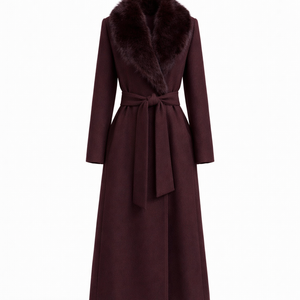 VARESE COAT — Belted Wool-Blend Coat with Faux Fur Collar