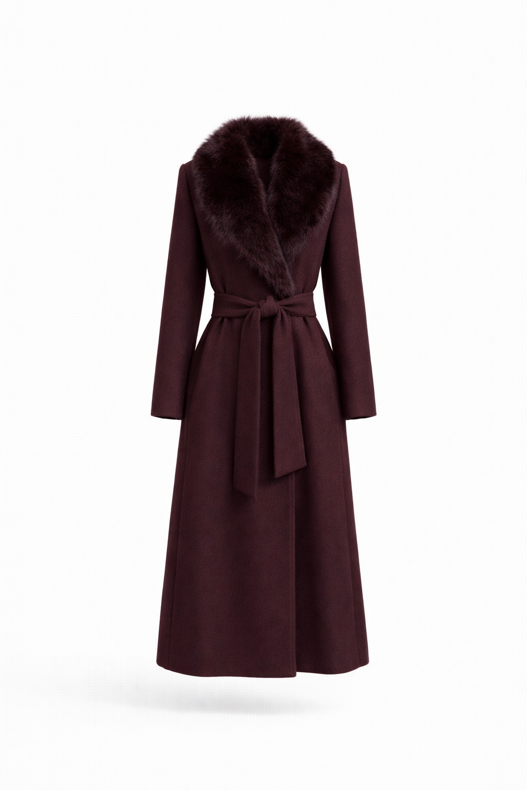 VARESE COAT — Belted Wool-Blend Coat with Faux Fur Collar