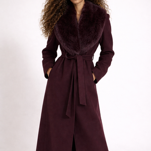 VARESE COAT — Belted Wool-Blend Coat with Faux Fur Collar
