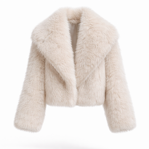 ELODIE COAT — Faux Fur Short Coat with Oversized Collar