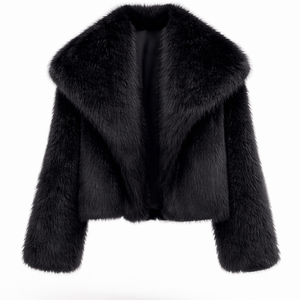 ELODIE COAT — Faux Fur Short Coat with Oversized Collar