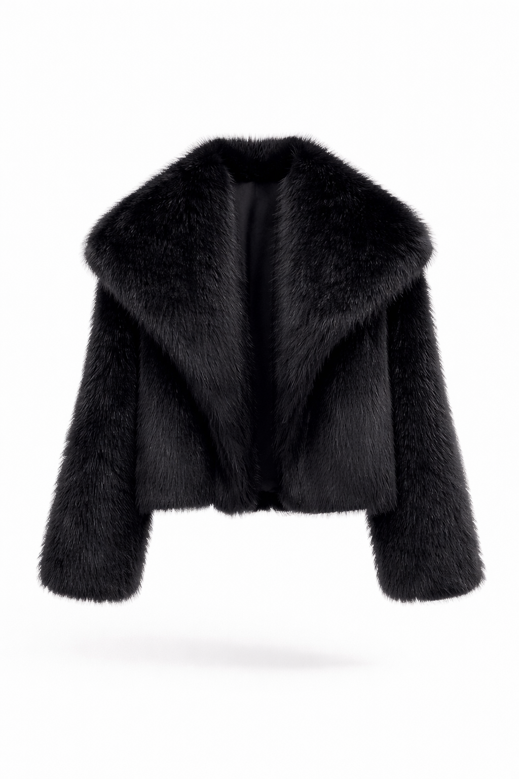 ELODIE COAT — Faux Fur Short Coat with Oversized Collar