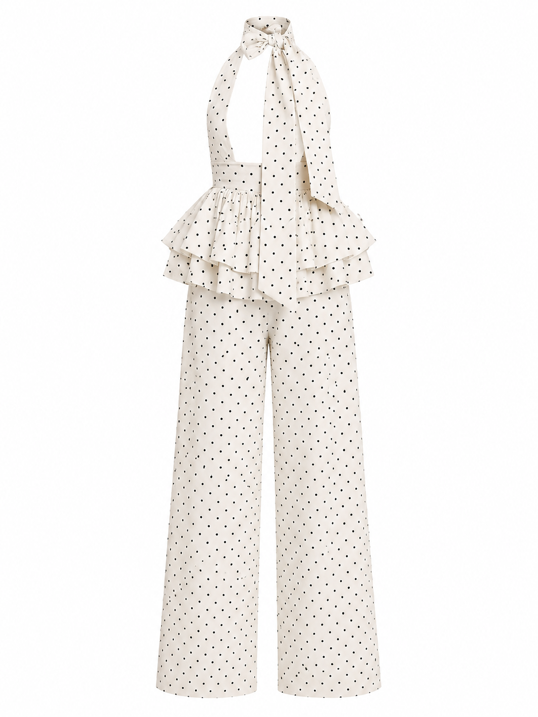 THE LUCIA SET — Polka-Dot Halter Top & Wide-Leg Trousers