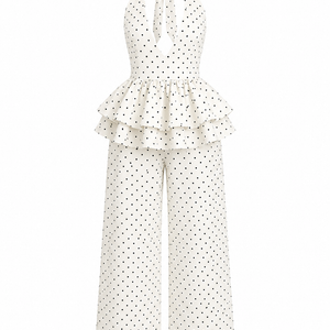 THE LUCIA SET — Polka-Dot Halter Top & Wide-Leg Trousers