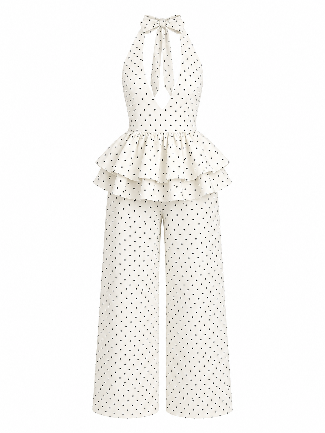 THE LUCIA SET — Polka-Dot Halter Top & Wide-Leg Trousers
