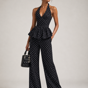 THE LUCIA SET — Polka-Dot Halter Top & Wide-Leg Trousers
