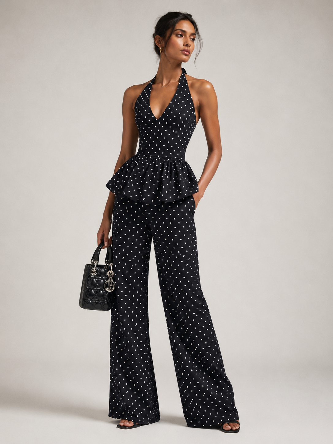 THE LUCIA SET — Polka-Dot Halter Top & Wide-Leg Trousers
