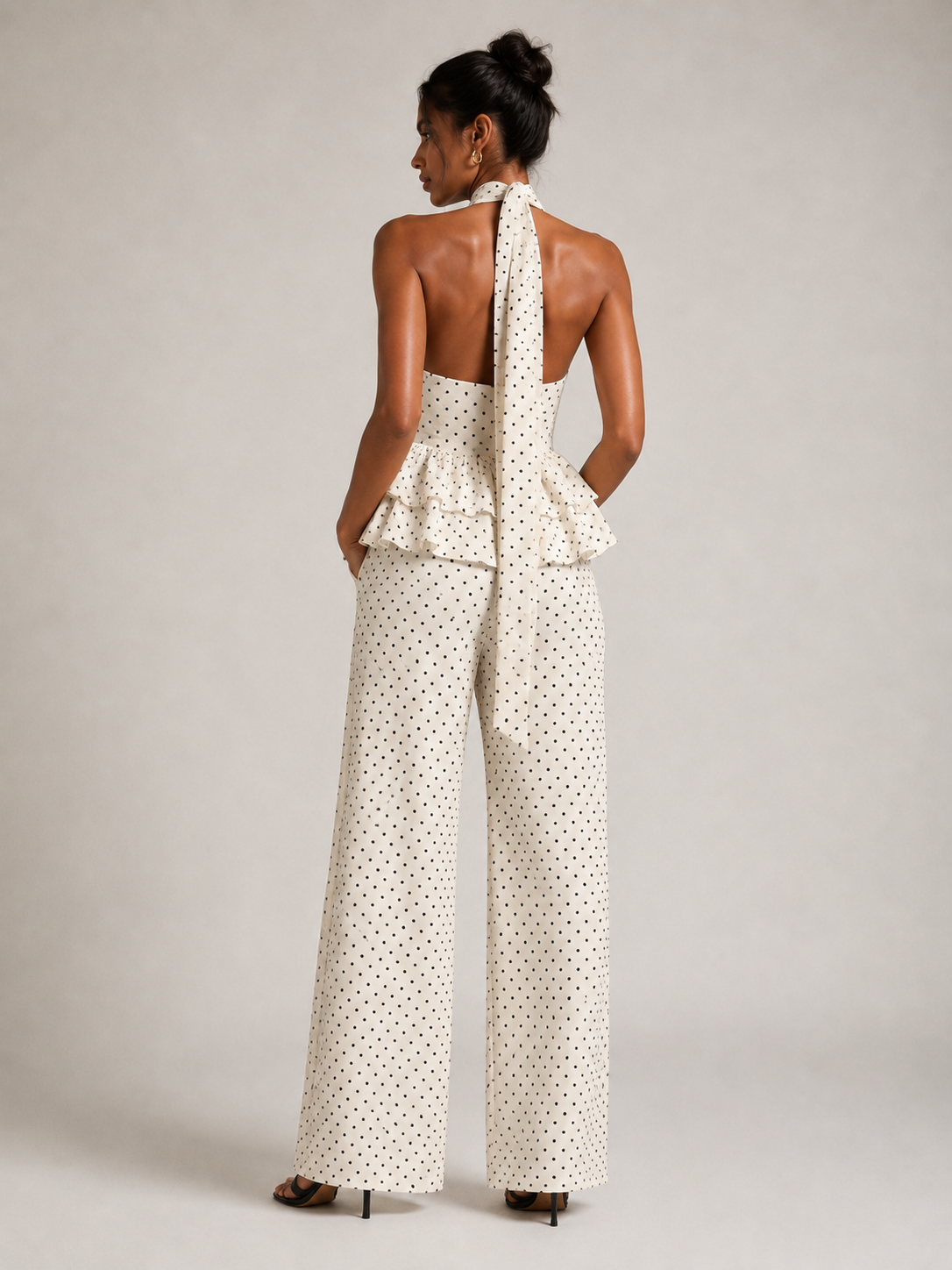 THE LUCIA SET — Polka-Dot Halter Top & Wide-Leg Trousers