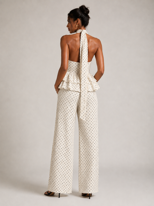 THE LUCIA SET — Polka-Dot Halter Top & Wide-Leg Trousers