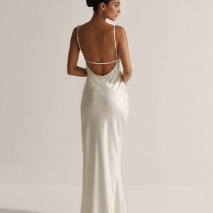 ELARA DRESS — Lace-Panel Satin Slip Maxi