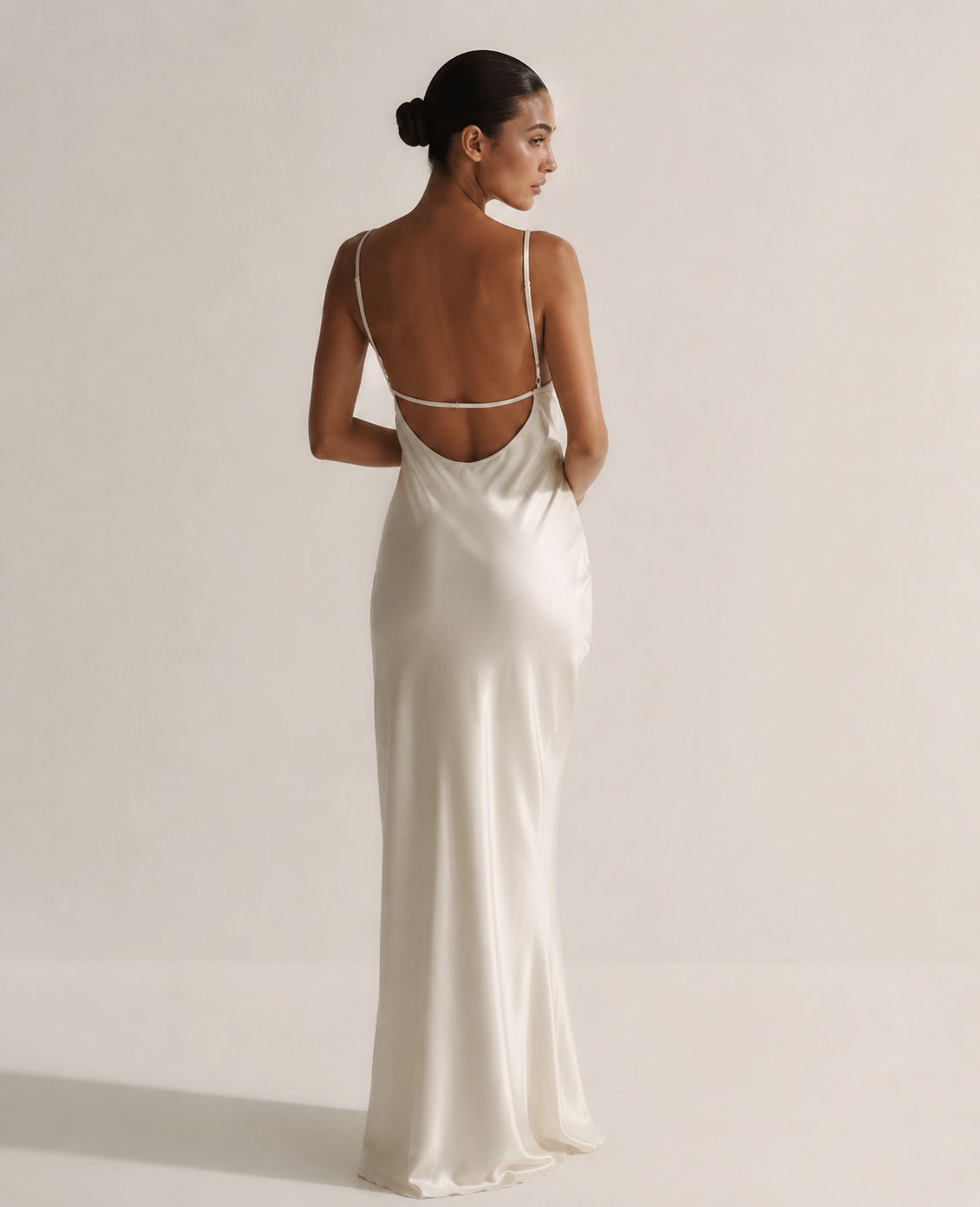 ELARA DRESS — Lace-Panel Satin Slip Maxi