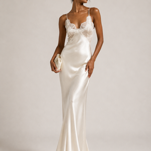 ELARA DRESS — Lace-Panel Satin Slip Maxi