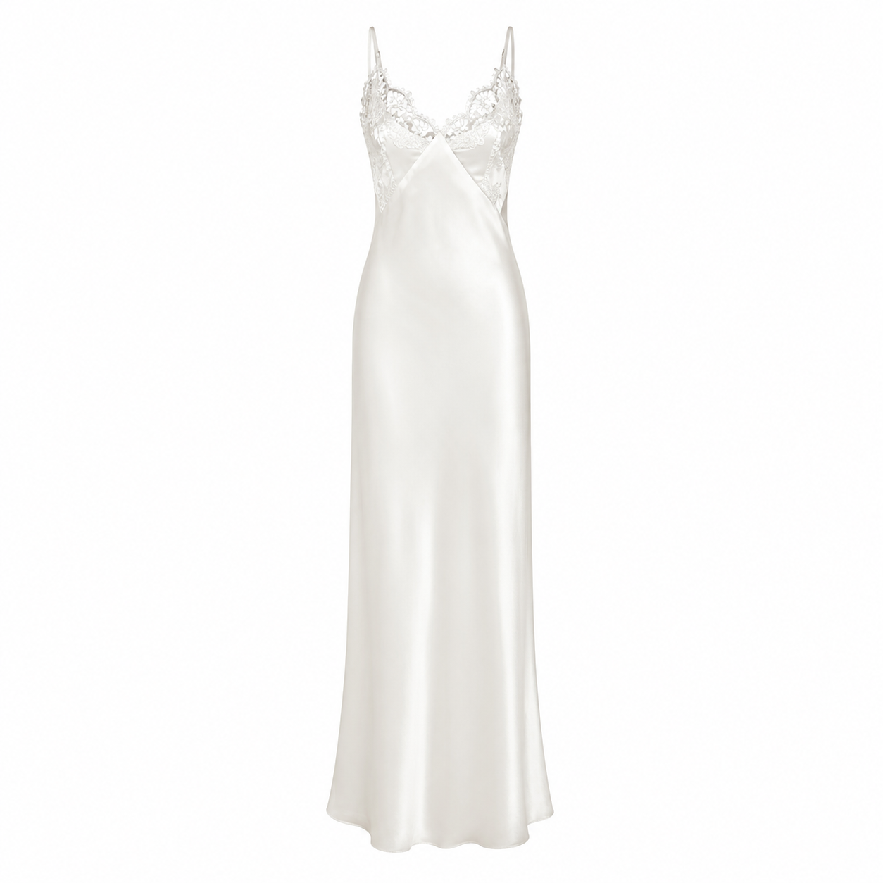 ELARA DRESS — Lace-Panel Satin Slip Maxi