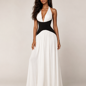 VITTORIA GOWN — Maxikleid mit Neckholder und geformter Taillenpartie in Kontrastfarbe