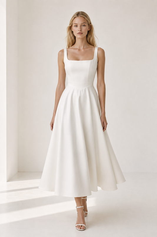 PORTOFINO DRESS — Square-Neck Midi with Full Circle Skirt