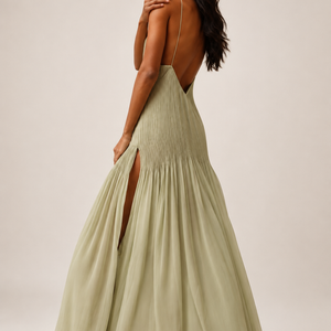 Elara Pleated Backless Maxi Dress