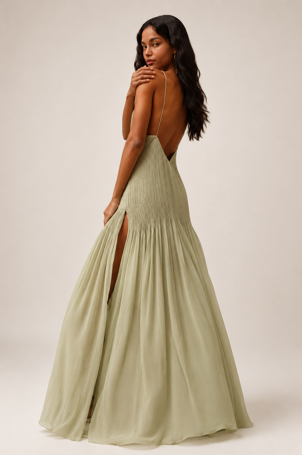 Elara Pleated Backless Maxi Dress