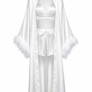 THE AMARA SET — Feather-Trim Satin Three-Piece