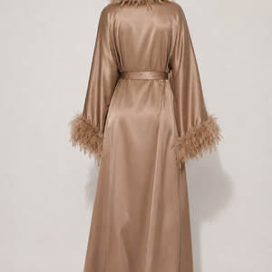 THE AMARA SET — Feather-Trim Satin Three-Piece
