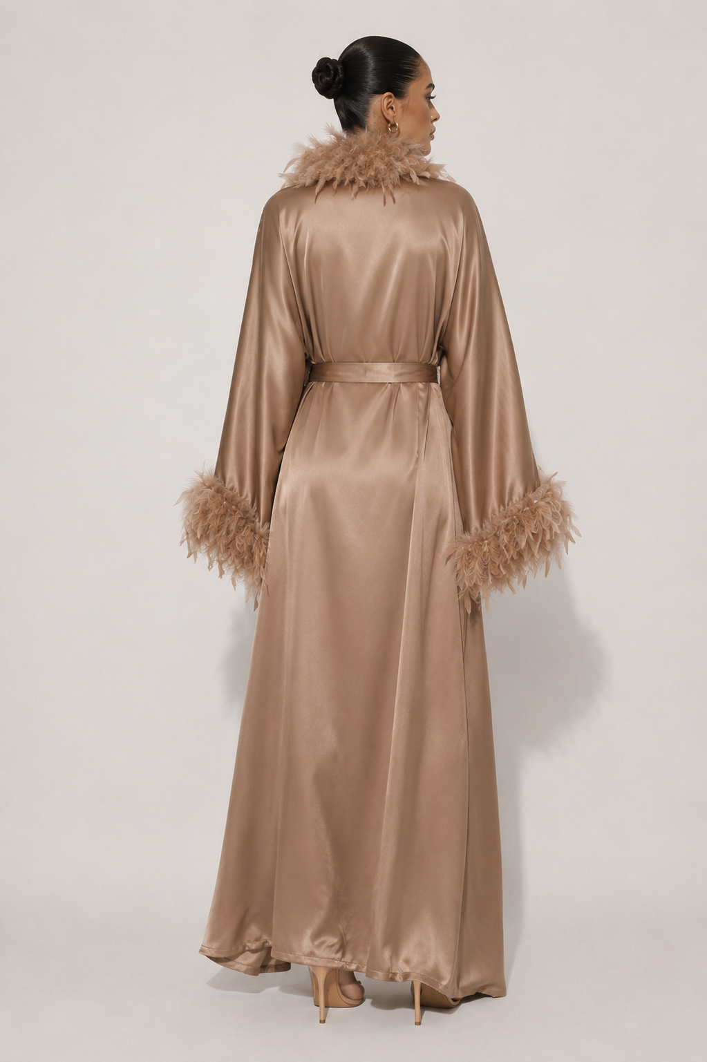 THE AMARA SET — Feather-Trim Satin Three-Piece