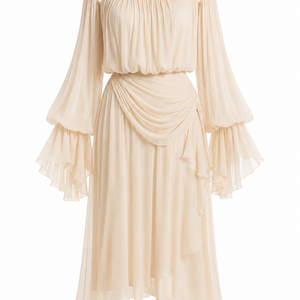 ÉLODIE MIDI — Off-Shoulder Pleated Chiffon Dress