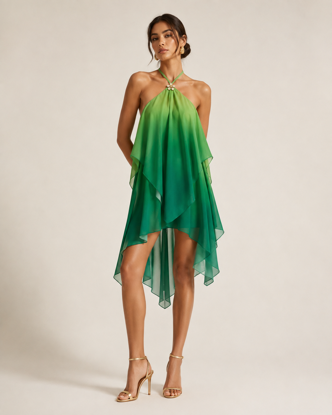 SOLARA MINI — Gradient Mesh Halter Dress