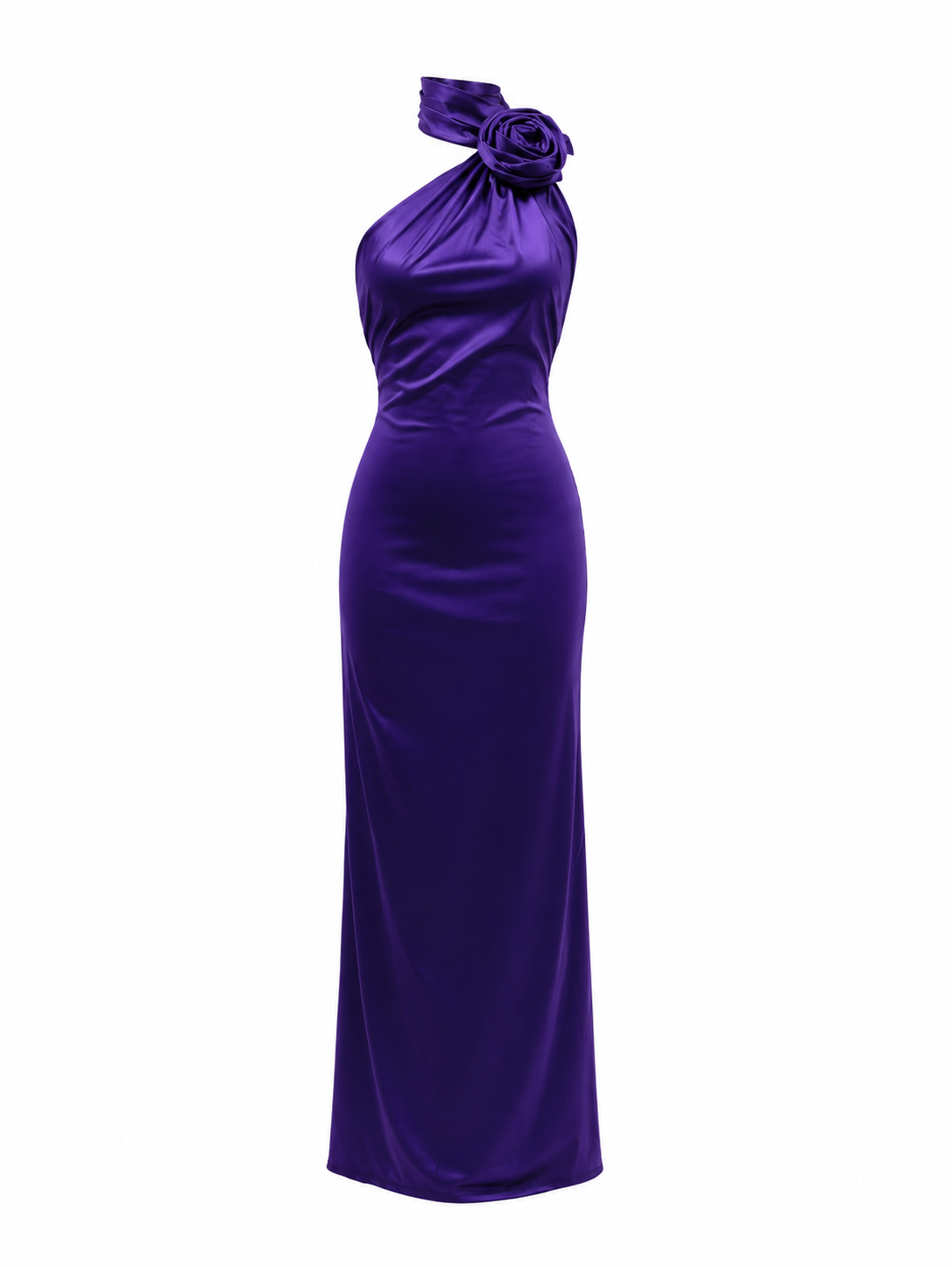 Enges, hoch tailliertes, einfarbiges Abendkleid mit Halterneck