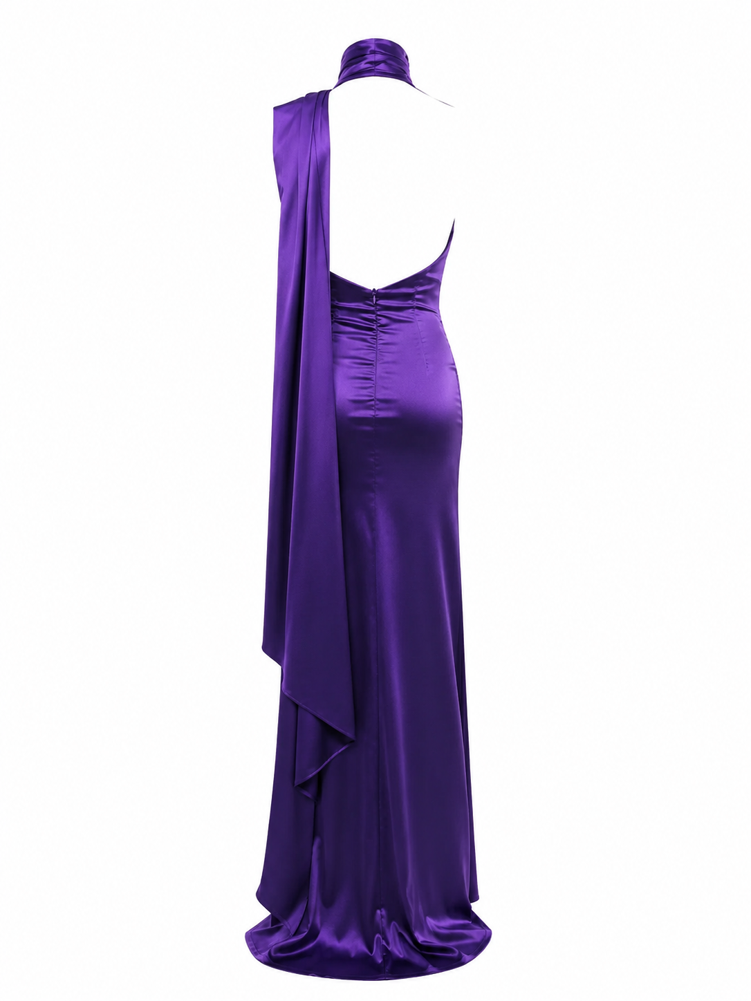 Enges, hoch tailliertes, einfarbiges Abendkleid mit Halterneck